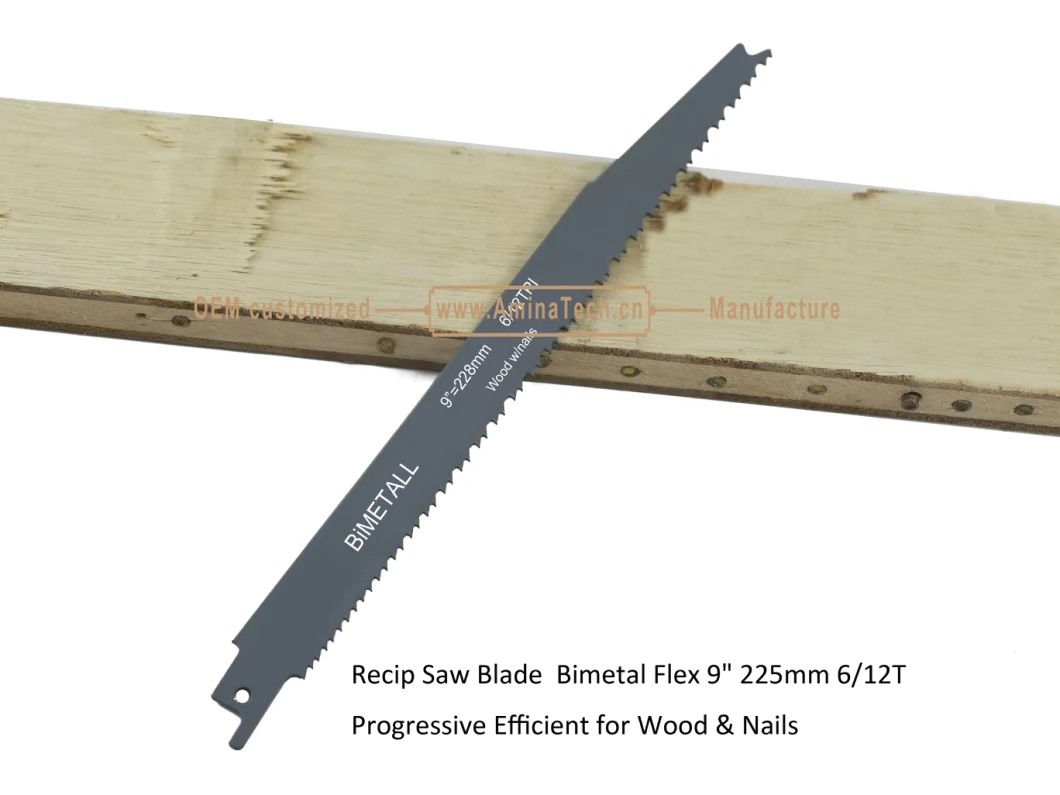 Recip Saw Blade Bimetal Flex 9&quot; 225mm 6/12T Progressive Efficient for Wood &amp; Nails,Reciprocating,Sabre Saw ,Power Tools