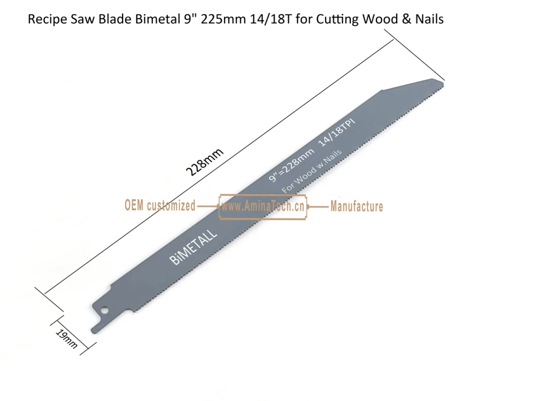 Recip Saw Blade Bimetal M42 8% cobalt Demolition for Cutting Steel Tube, Metal Sheet and Hard Wood Size:9&quot;225mm14/18T