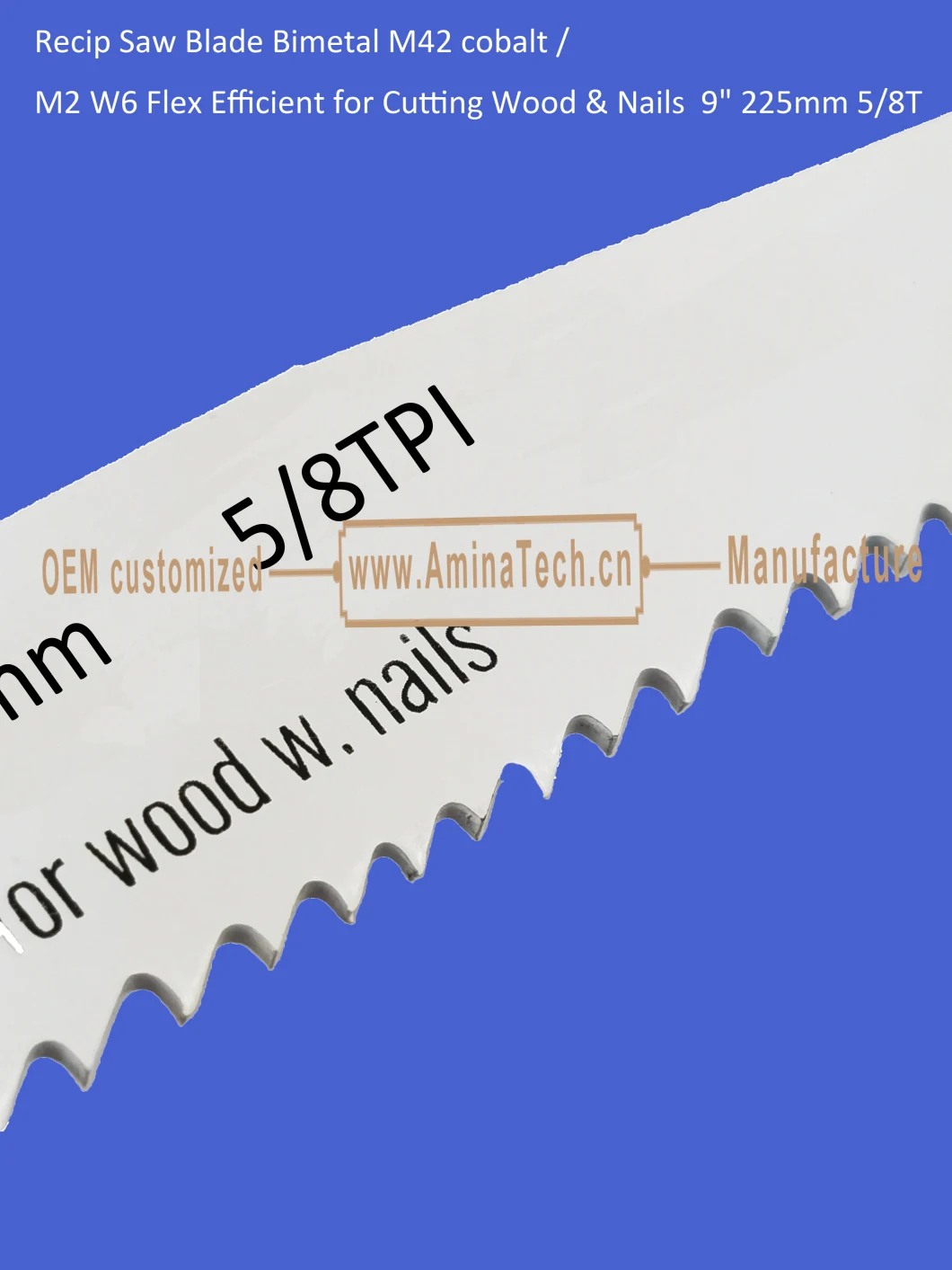 Reciprocating,Recip Saw Blade Bimetal M42 cobalt /M2 W6 Flex Efficient for Cutting Wood &amp; Nails 9&quot; 225mm 5/8TPI,Power Tool