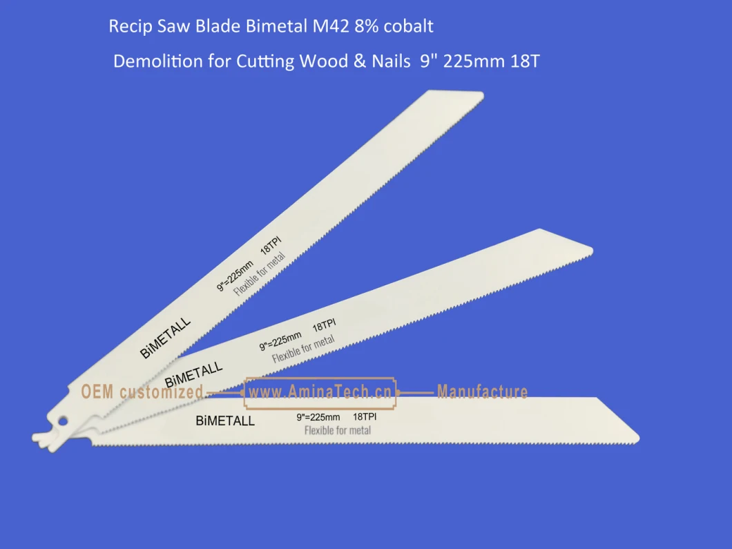 Recip Saw Blade Bimetal M42 8% cobalt Demolition for Cutting Wood &amp; Nails 9&quot; 225mm 18T,Reciprocating,Sabre Saw ,Power Tools