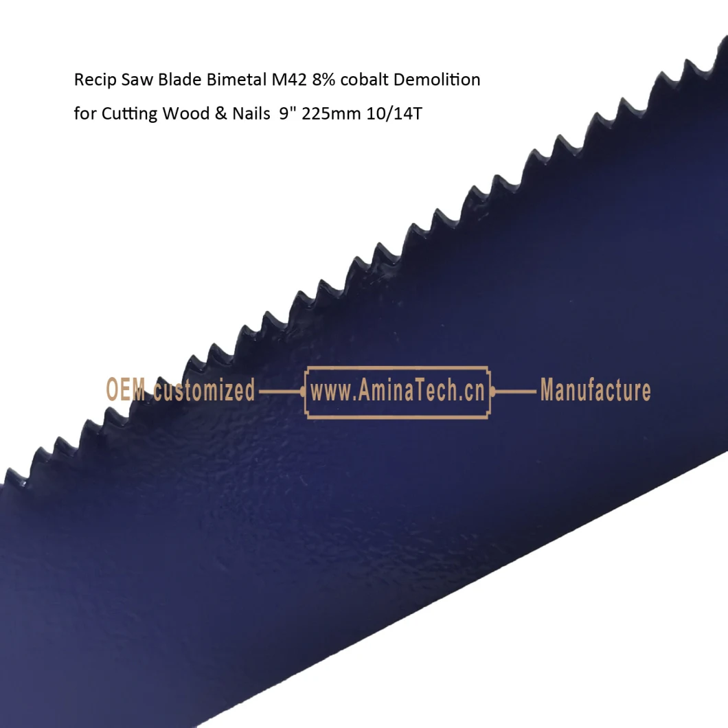 Recip Saw Blade Bimetal M42 8% cobalt Demolition for Cutting Wood &amp; Nails 9&quot; 225mm 10/14T