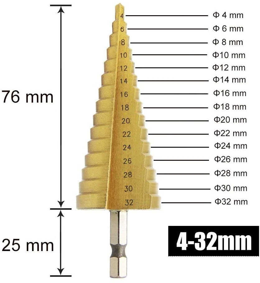 High Speed 3PCS Steel Step Drill Bit 4-12mm 4-20mm 4-32mm with Hex Shank in Wooden Box