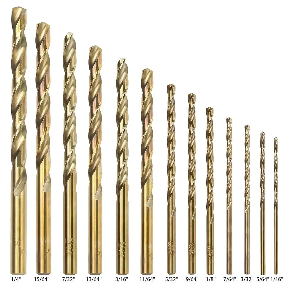13PCS Cobalt, M35 HSS Twist Drill Bit for Hardened Metal, Cast Iron, Stainless Steel, Plastic and Wood