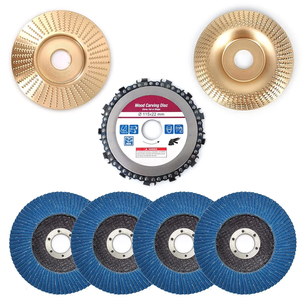 Angle Grinder Carving Disc Accessories Attachment 7-Piece Set, for 4-1/2&quot; Angle Grinder, Including Chain Disc, Wood Shaping Grinding Disc, Flap Disc Sanding