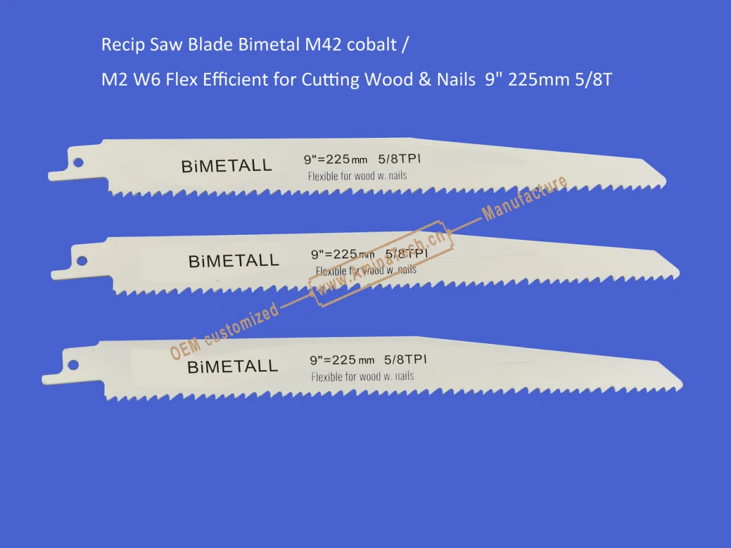Reciprocating,Recip Saw Blade Bimetal M42 cobalt /M2 W6 Flex Efficient for Cutting Wood &amp; Nails 9&quot; 225mm 5/8TPI,Power Tool