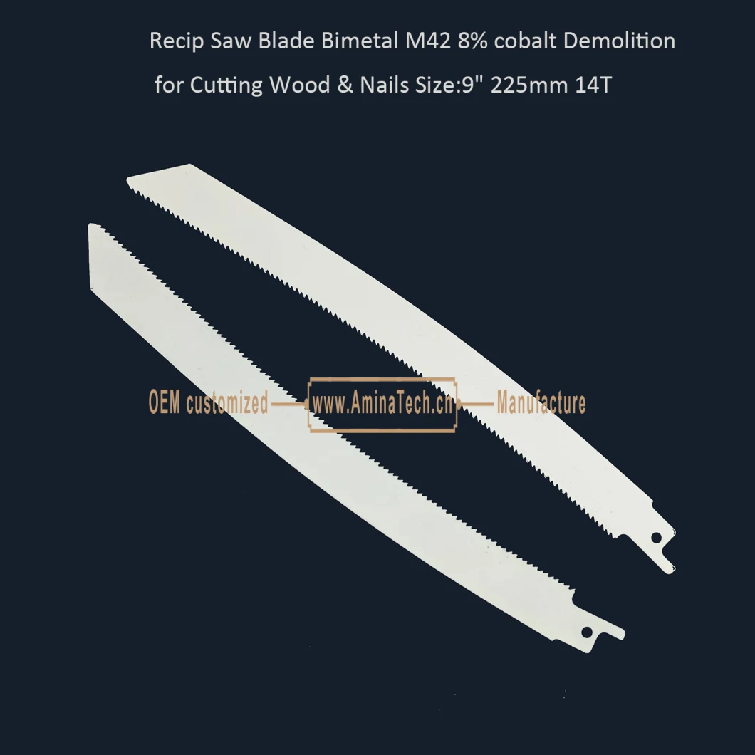 Recip Saw Blade Bimetal M42 8% cobalt Demolition for Cutting Wood &amp; Nails 9&quot; 225mm 14T