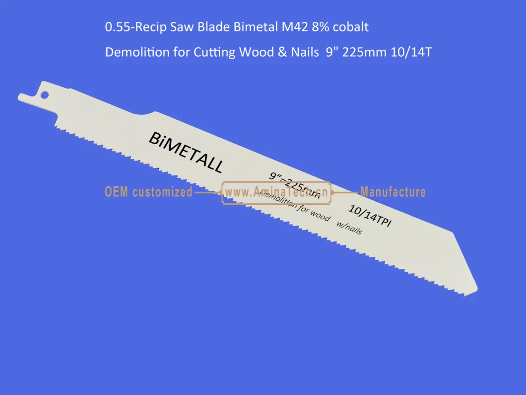 Reciprocating,Recip Saw Blade Bimetal M42 8% cobalt Demolition for Cutting Wood &amp; Nails 9&quot; 225mm 10/14T,Sabre Saw