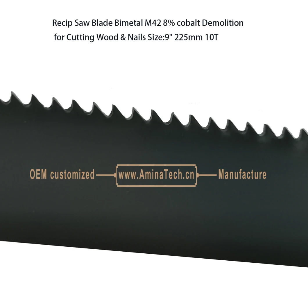 Recip Saw Blade Bimetal M42 8% cobalt Demolition for Cutting Wood &amp; Nails Size:9&quot; 225mm 10T