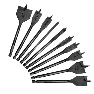 Spade Drill Bit Set- Black Coating, Premium Carbon Steel, Paddle Flat Bits for Woodworking, Assorted Bits